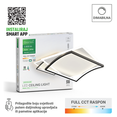 Smart stropna dekorativna svjetiljka Green Tech 76W, 3CCT, dim, APP + daljinski
