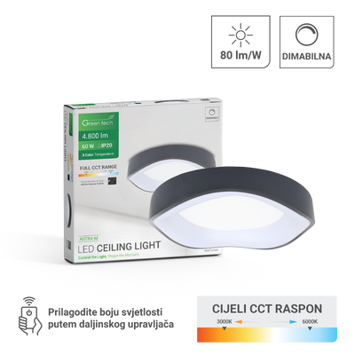 Smart plafonjera Green Tech metalna 60W, 3CCT s daljinskim up., fi 42cm